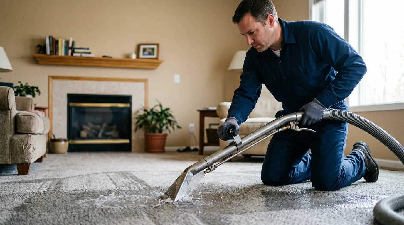 Water damage restoration technician working near Midland, MI